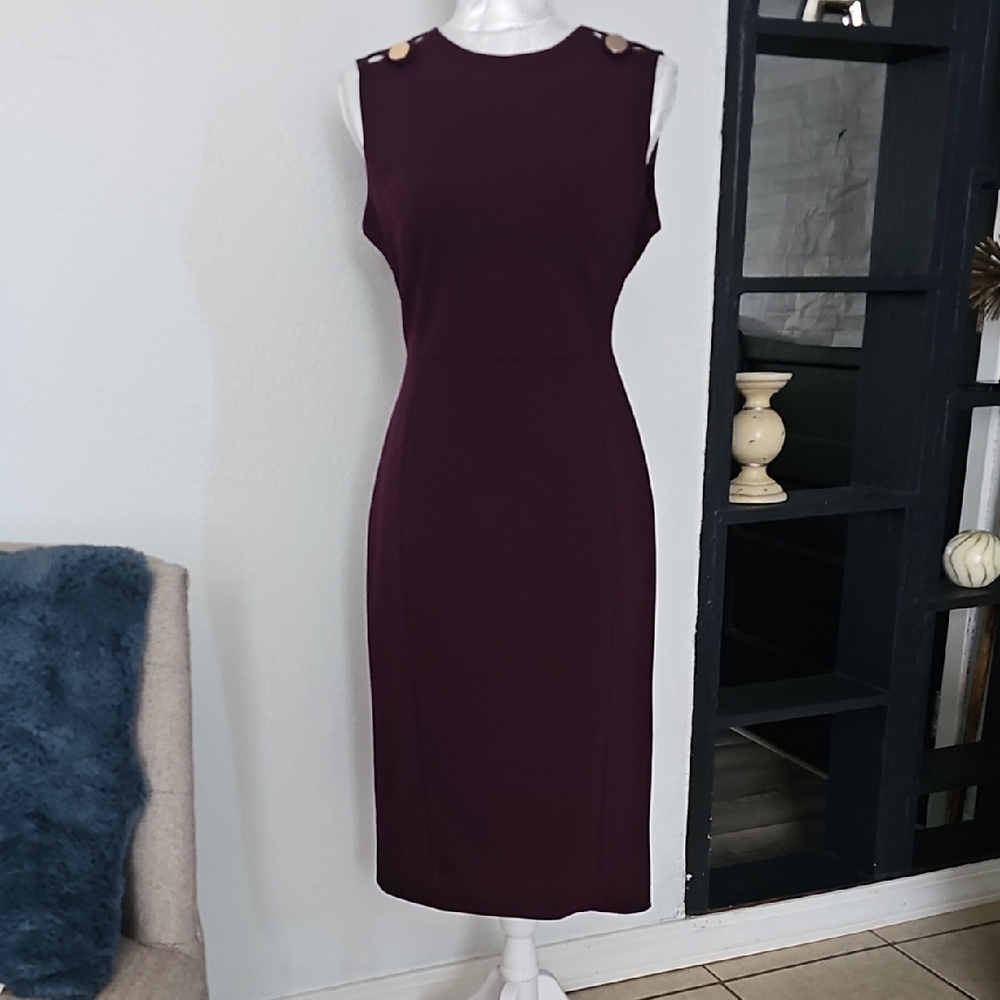 Calvin Klein Sleeveless Burgundy Midi Dress
